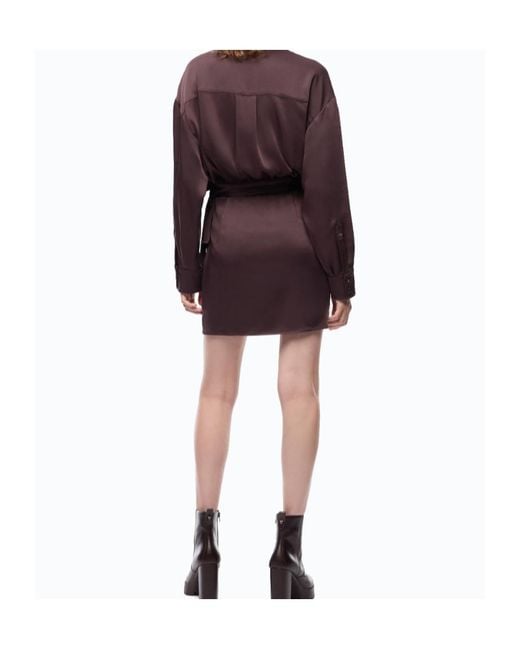 Pinko Purple Wrap-Style Long-Sleeve Shirt Dress