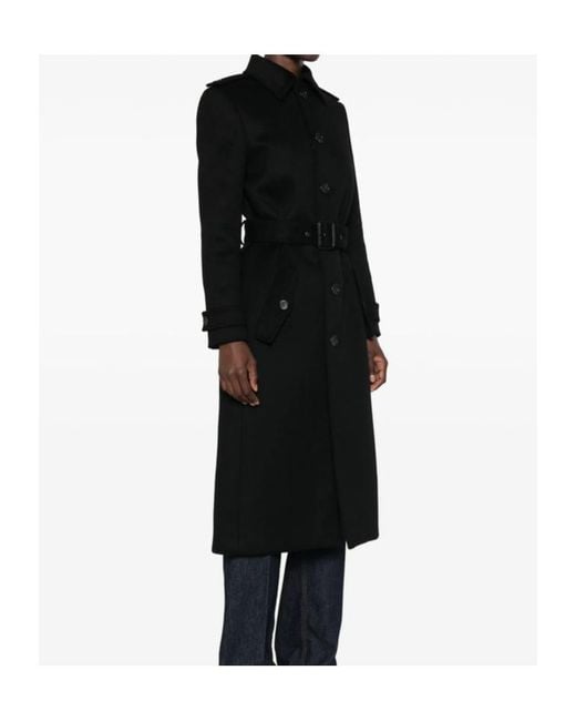 Saint Laurent Black Belted Single-Breasted Coat
