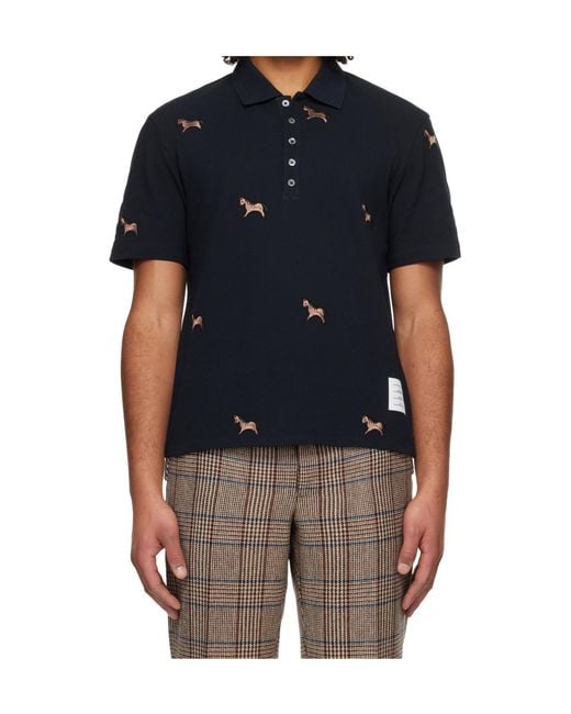 Thom Browne Blue Lunar New Year Pique Horse Embroidery Polo Shirt for men