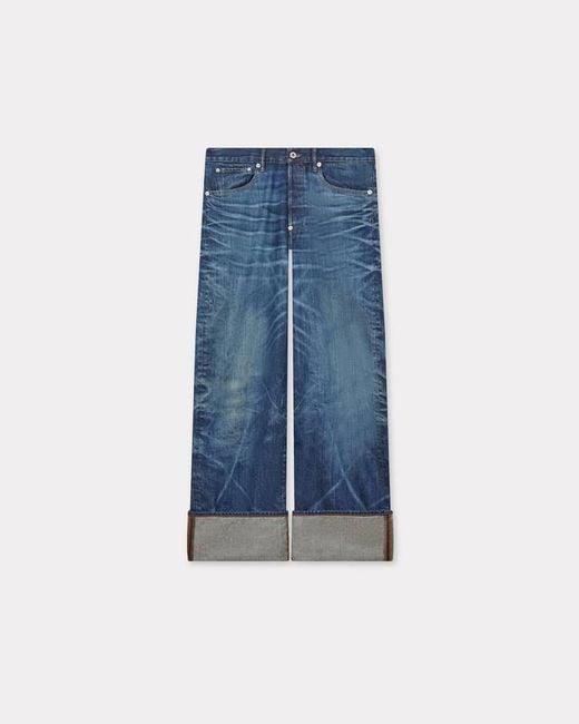 KENZO Blue Logo Patch Straight Leg Jeans for men