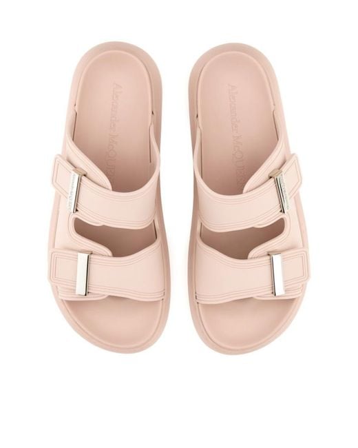 McQueen Pink Double Strap Slip-On Sandals