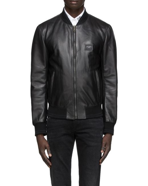 Dolce & Gabbana Black Leather Bomber Jacket for men
