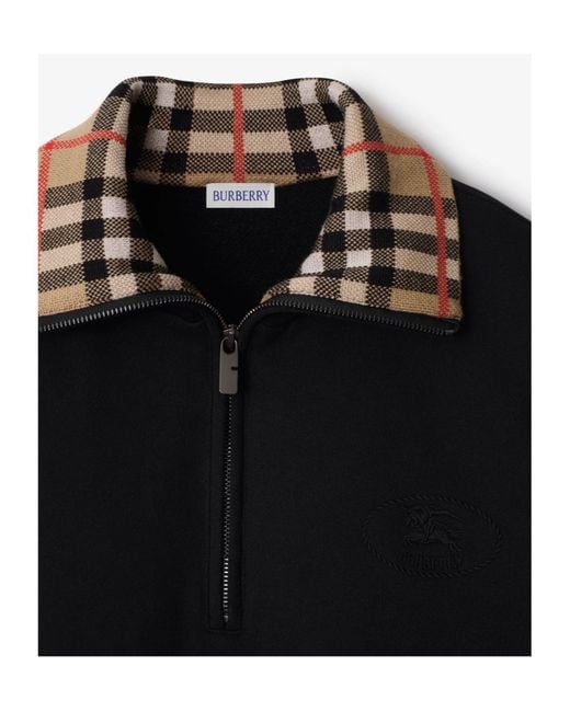 Burberry Black Checked-Collar Half-Zipped Sweatshirt for men