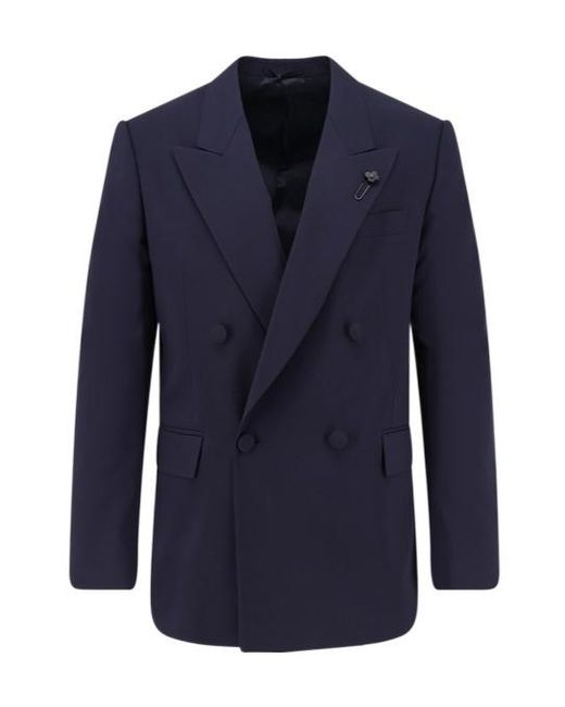 Lardini Blue Double-Breasted Satin-Lapel Blazer for men