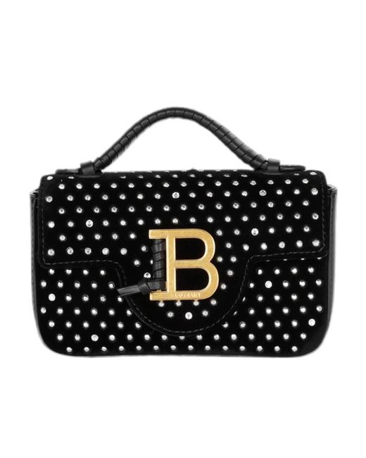 Balmain Black B-Buzz Mini Velvet And Crystal Bag