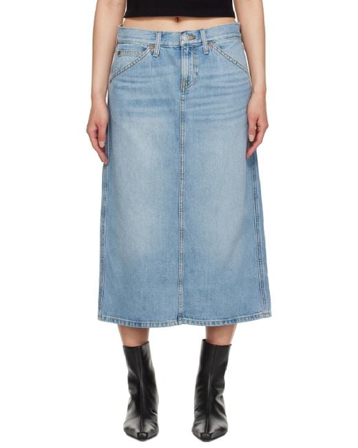 Re/done Blue Low Rider Midi Denim Skirt