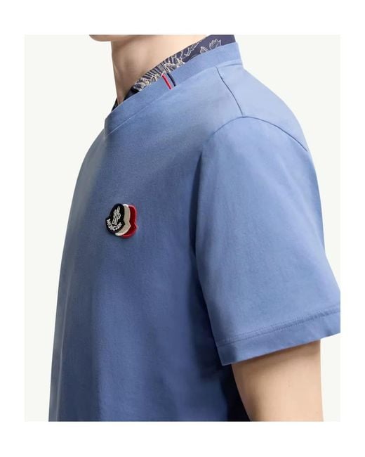 Moncler Blue Logo Patch Crewneck T-Shirt for men