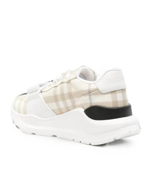 Burberry White Check-Pattern Touch-Strap Sneakers
