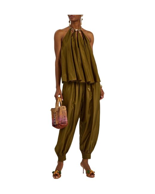 Zimmermann Green Mohon Cuffed Silk Trousers