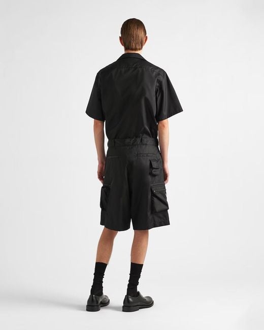 Prada Black Triangle-Plaque Short-Sleeved Cargo Shirt for men
