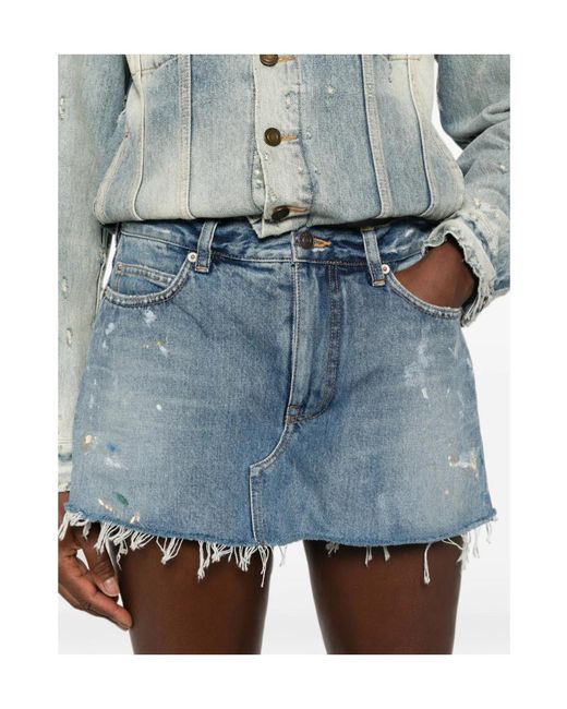 Balenciaga Blue Distressed Paint-Splatter Shorts
