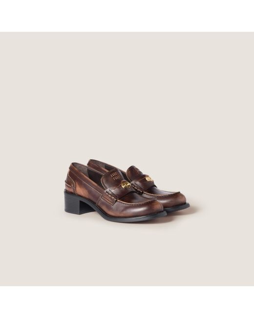 Miu Miu Brown Decò Calf Leather Loafers