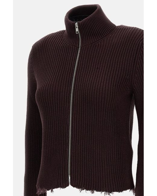 MM6 by Maison Margiela Black Knitted Distressed Zip-Up Cardigan