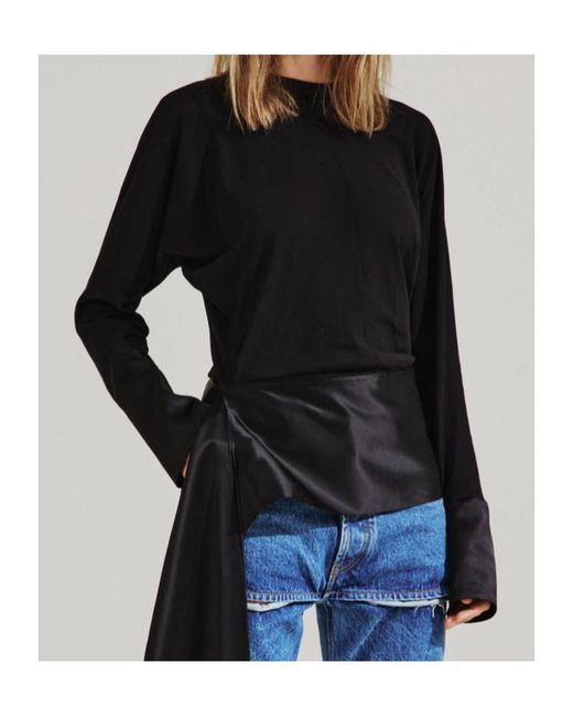 DARKPARK Blue Satin-Trim Long-Sleeve Blouse