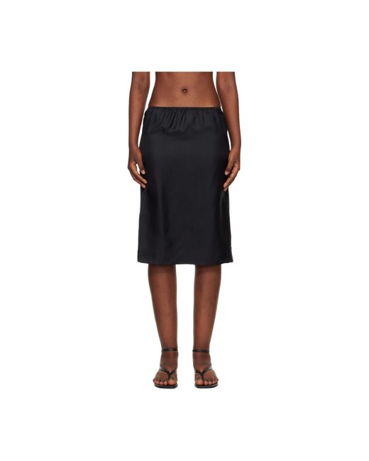 Loulou de Saison Black Vasali Silk Twill Midi Skirt