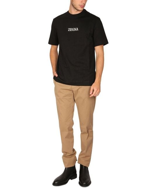 Zegna Black Logo Round-Neck T-Shirt for men