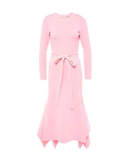 Monique Lhuillier Pink Belted Knitted Midi Dress