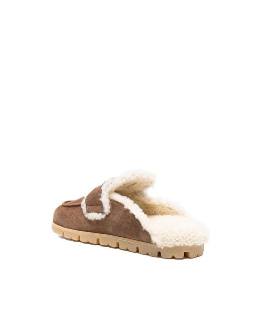 Prada Brown Triangle-Logo Slip-On Sandals