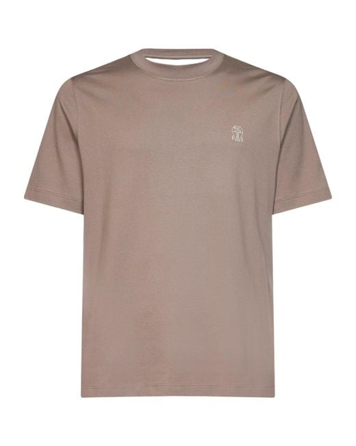 Brunello Cucinelli Multicolor Logo Embroidered Crewneck T-Shirt for men