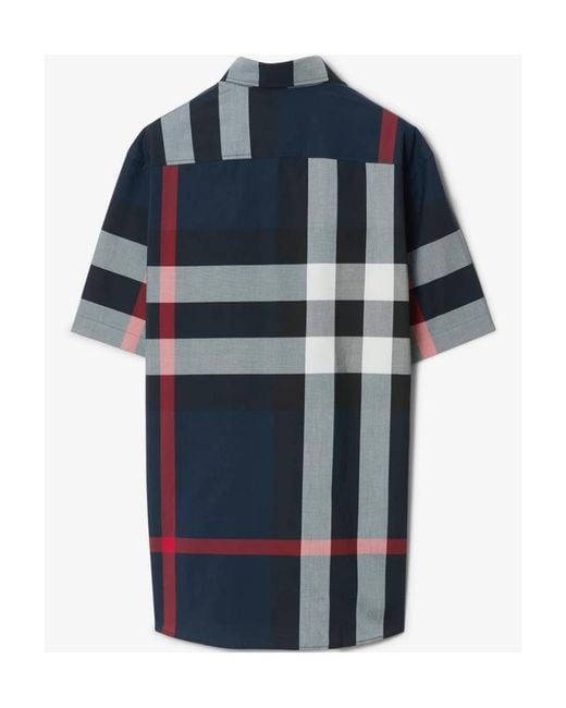 Burberry Blue Somerton Checked Regular-fit Stretch-cotton Shirt for men