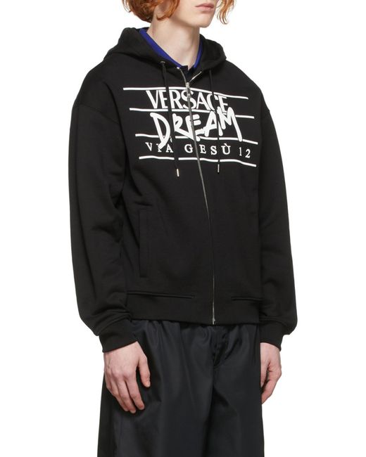 Versace Black Logo-Print Hoodie for men