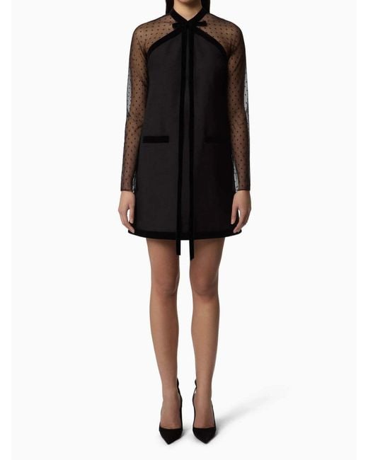 Nina Ricci Black Velvet-Trimmed Tulle-Sleeve Minidress