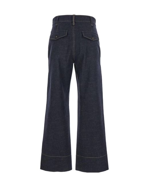 Brunello Cucinelli Blue Zipped Wide-Leg Jeans