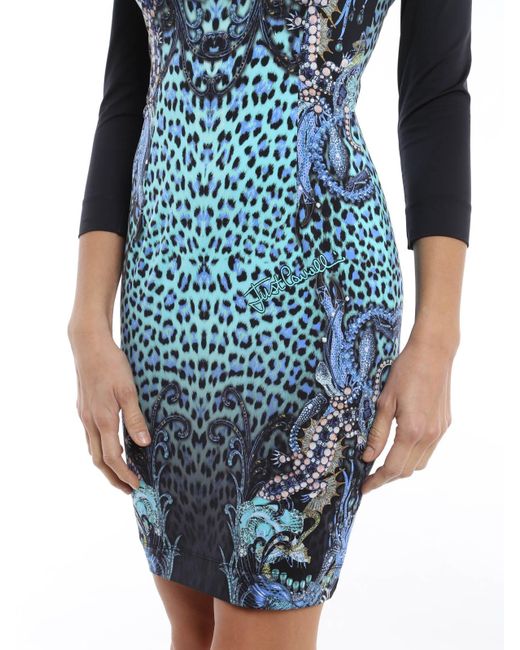 Just Cavalli Blue Animal Print Tight Dress