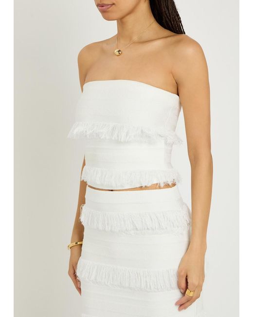 Jonathan Simkhai White Fringed Strapless Knit Top
