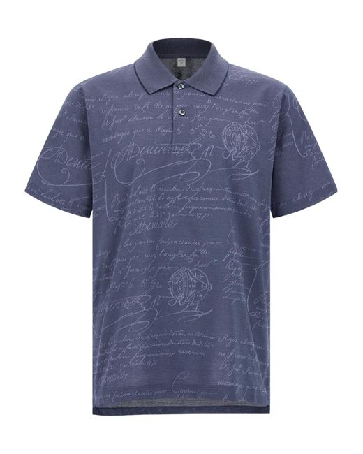 Berluti Blue Lapel Short-Sleeved Polo Shirt for men