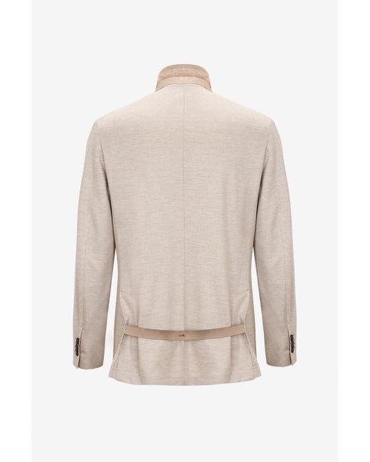 Brioni White Blazer Chevrons Wool And Silk Jersey for men