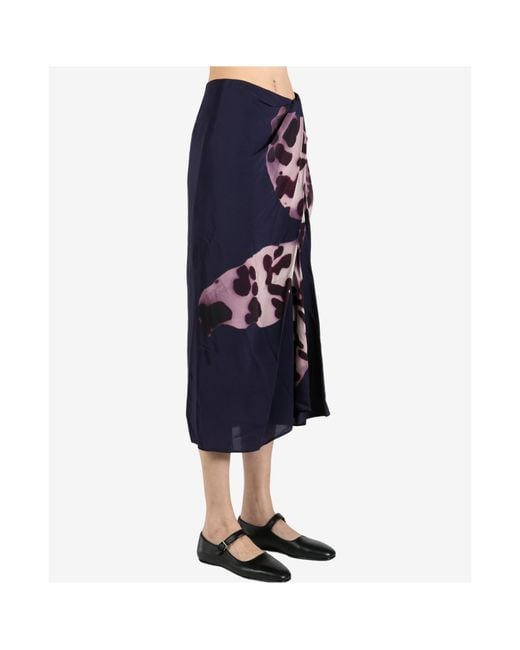 Dries Van Noten Blue Draped Flared Skirt