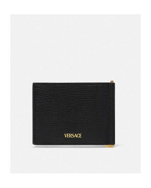 Versace Black Logo-Plaque Bi-Fold Clip Wallet for men