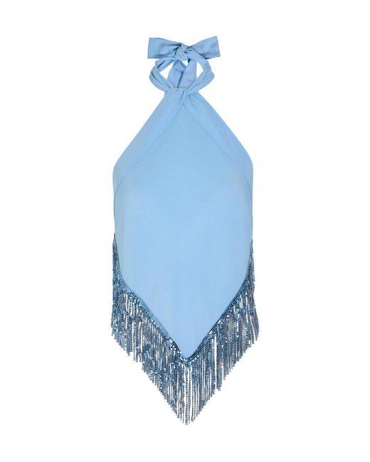 Rabanne Blue Tassel Chain Decorated Knitted Top