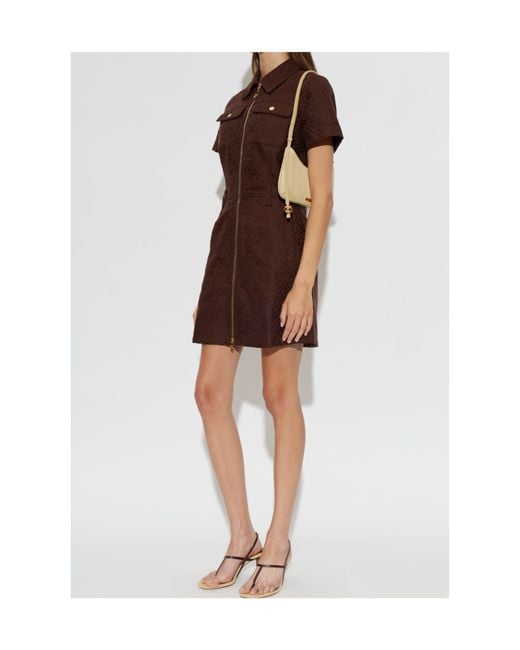 Casablanca Brown Monogram Jacquard Zip-Front Shirt Dress