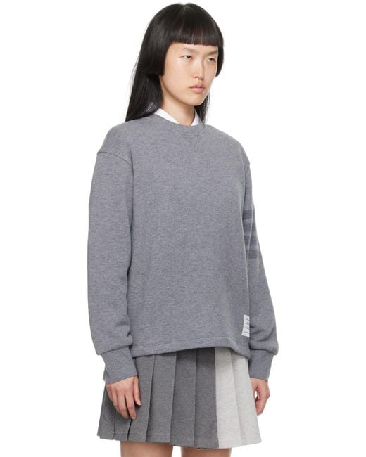 Thom Browne Gray Stripe Detailed Crewneck Jumper
