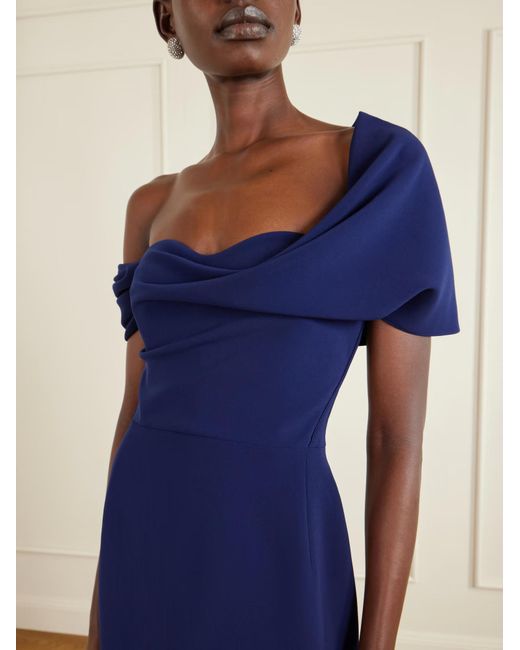 Carolina Herrera Blue Off-The-Shoulder Draped Crepe Dress