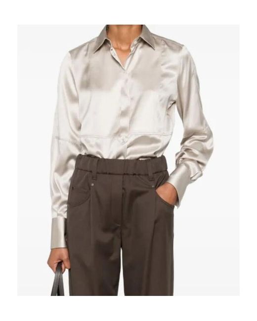 Brunello Cucinelli White Long-Sleeve Silk Shirt