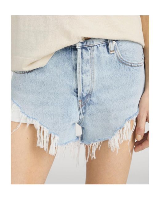 FRAME Blue Frayed Denim Shorts