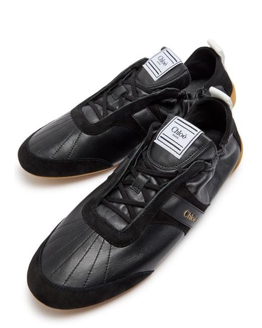 Chloé Black Kick Panelled Grained Leather Sneakers