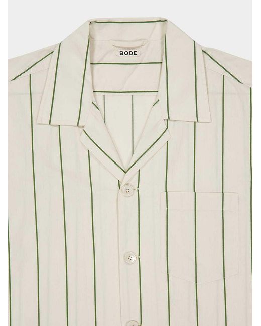 Bode White Celery Striped Short-Sleeve Shirt for men