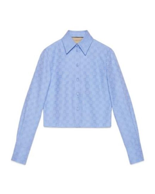 Gucci Blue Gg Supreme Oxford Cotton Shirt