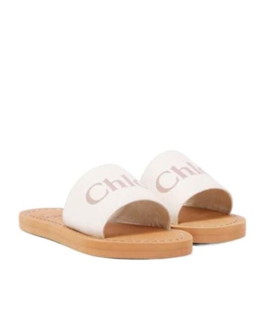 Chloé Multicolor Logo Embossed Denim Slides