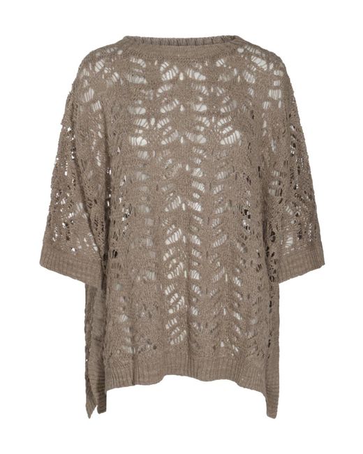 Brunello Cucinelli Natural Openwork Knitted Crewneck Jumper