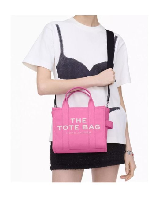 Marc Jacobs Pink Logo Printed Zip-Up Small Tote Bag