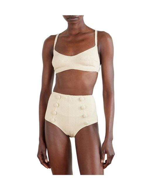 Lisa Marie Fernandez White Ruched High-Waisted Bikini