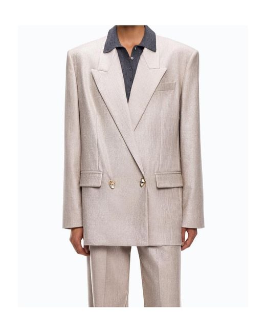 Pinko Natural Metallic Double-Breasted Blazer