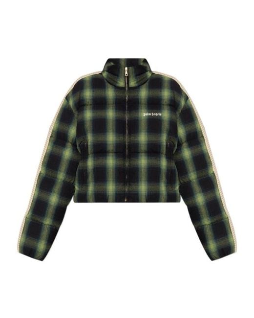 Palm Angels Green Checked Down Jacket