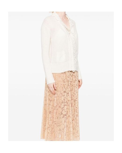 Ermanno Scervino White Lace-Trimmed Buttoned Cardigan