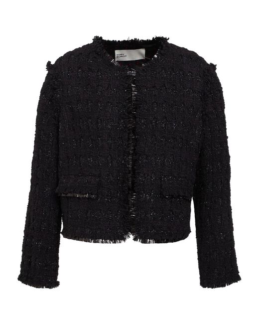 Tory Burch Black Solid-Color Pocketless Tweed Blazer